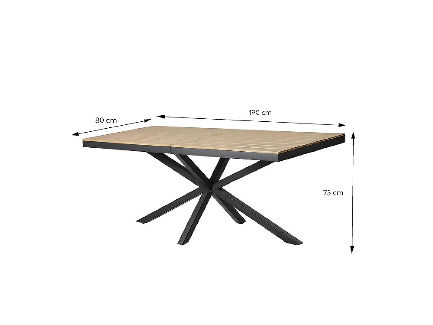 Modernes 8-Sitzer Garten-Essgruppe mit 190 cm Tisch in Holzoptik + 6 stapelbaren Stühlen