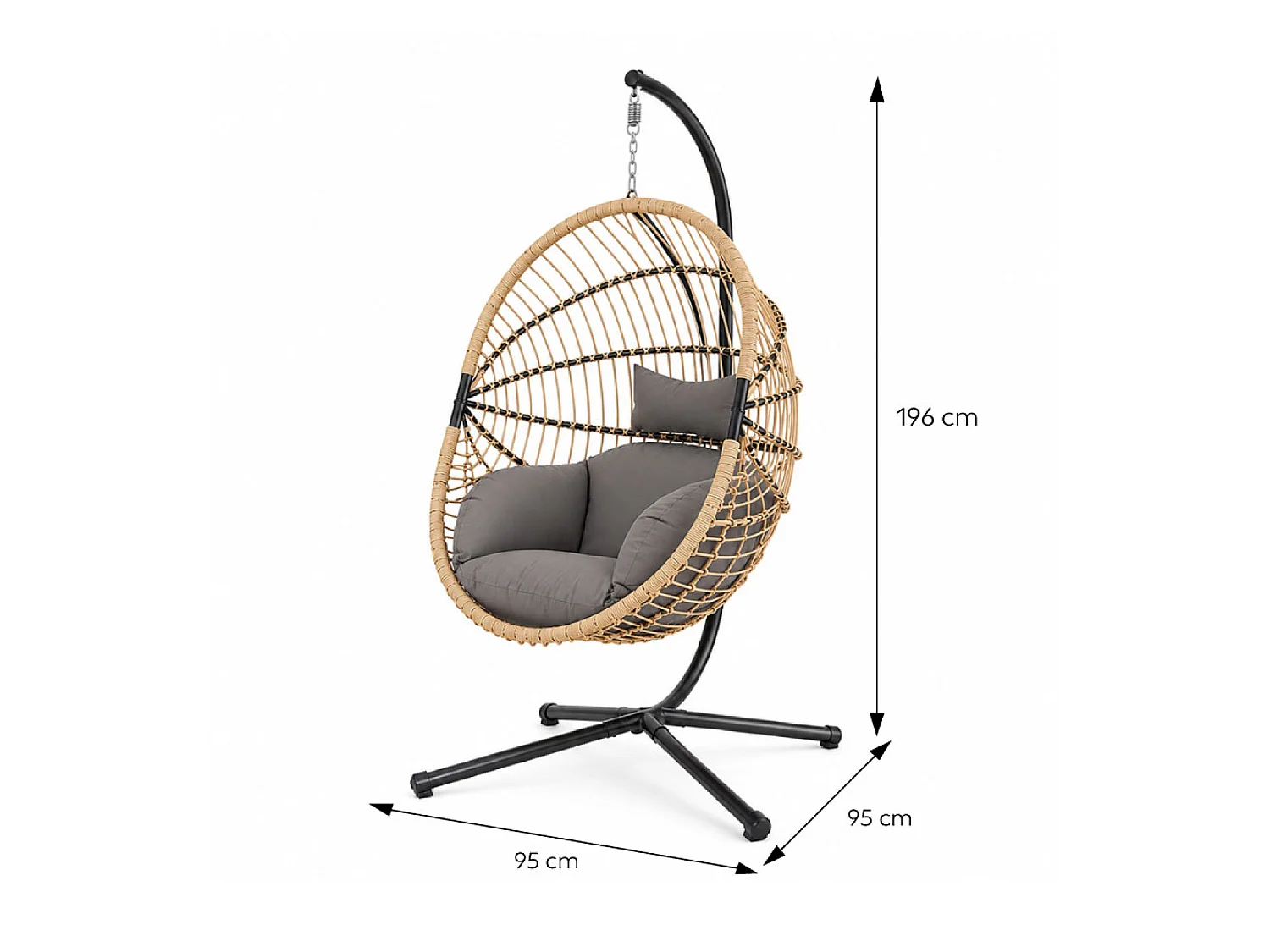 Fauteuil suspendu effet rotin avec coussin gris BRASILIA