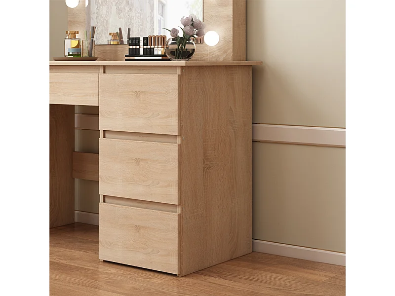Tocador con luz LED, espejo marrón y 4 cajones, espacioso, para el dormitorio