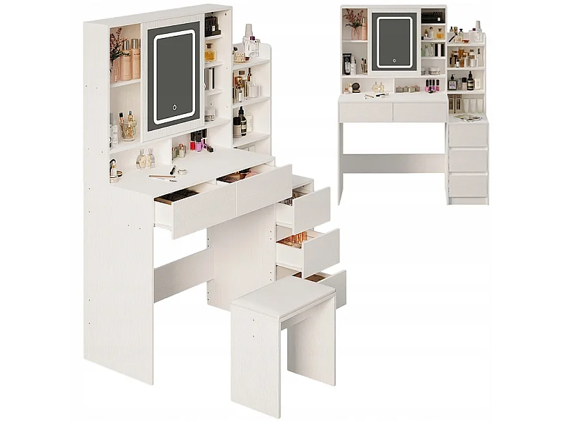 Tocador con taburete de maquillaje y espejo LED de estilo loft glamuroso