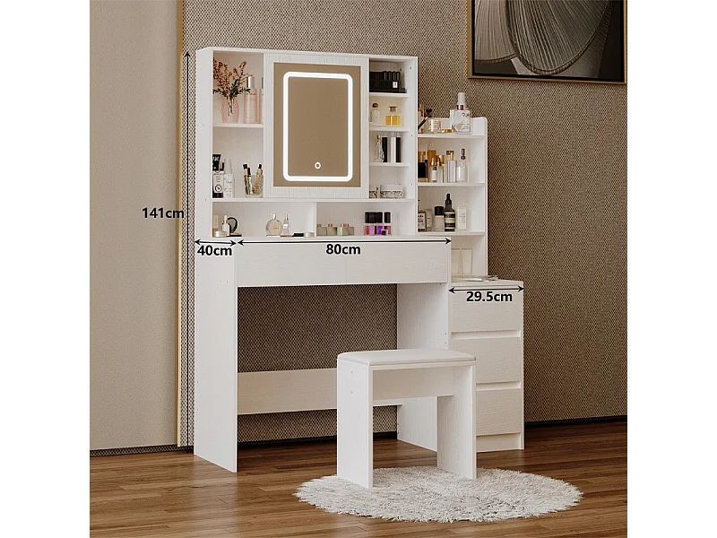 Tocador con taburete de maquillaje y espejo LED de estilo loft glamuroso