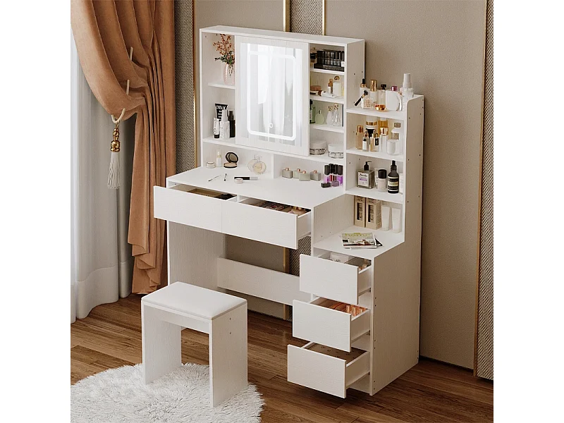 Tocador con taburete de maquillaje y espejo LED de estilo loft glamuroso