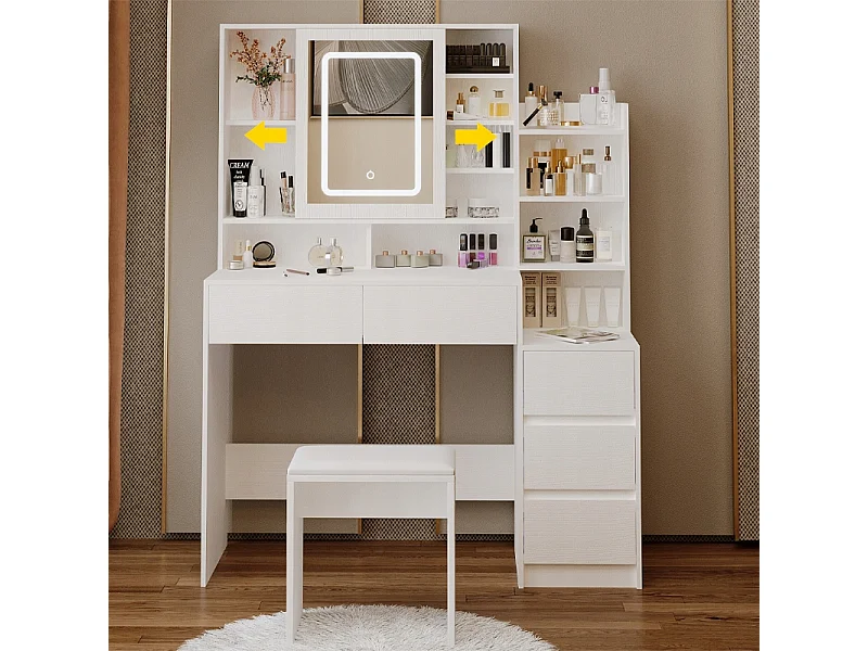 Tocador con taburete de maquillaje y espejo LED de estilo loft glamuroso