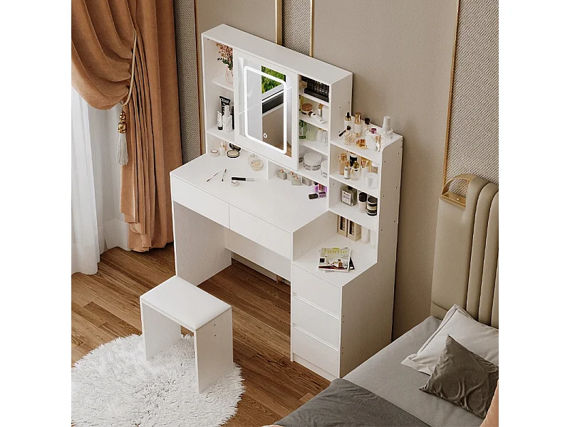 Tocador con taburete de maquillaje y espejo LED de estilo loft glamuroso