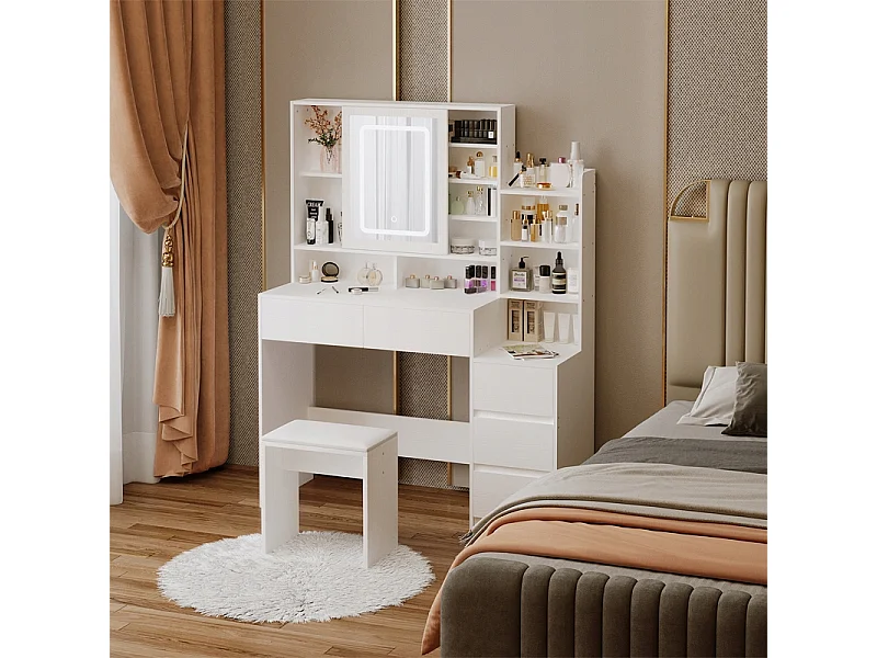 Tocador con taburete de maquillaje y espejo LED de estilo loft glamuroso