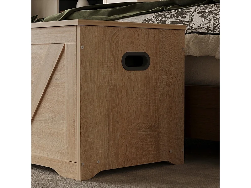 Grand coffre de rangement en bois, couleur marron clair, coffre-banquette de style loft, 100 cm
