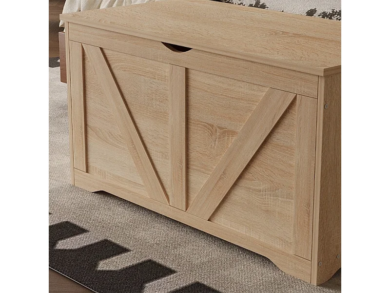 Grand coffre de rangement en bois, couleur marron clair, coffre-banquette de style loft, 100 cm
