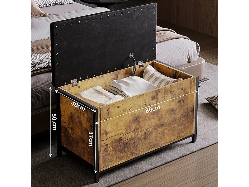 Coffre de rangement marron pour chambre à coucher, banc avec assise, style rustique, spacieux, 80 cm
