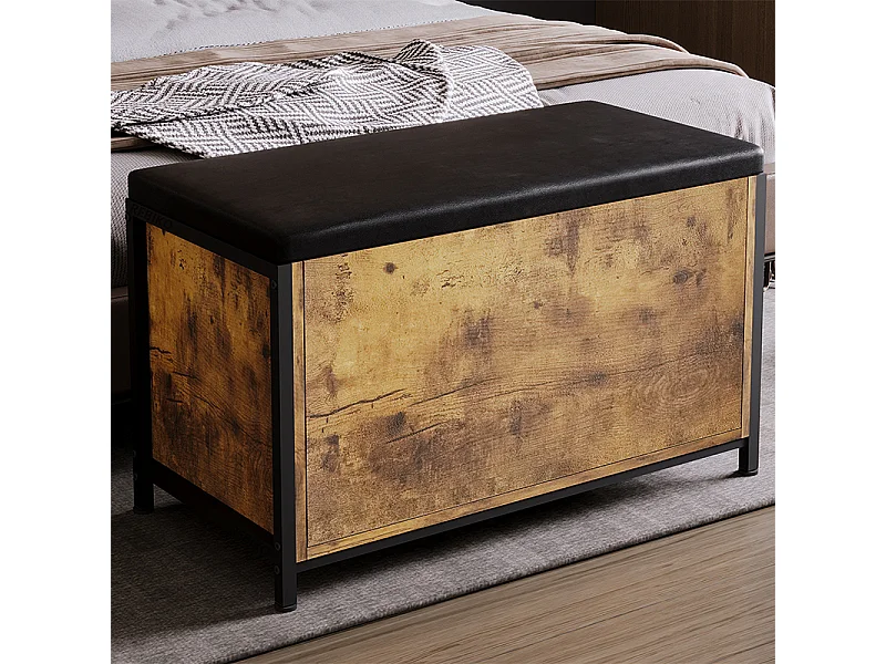 Coffre de rangement marron pour chambre à coucher, banc avec assise, style rustique, spacieux, 80 cm