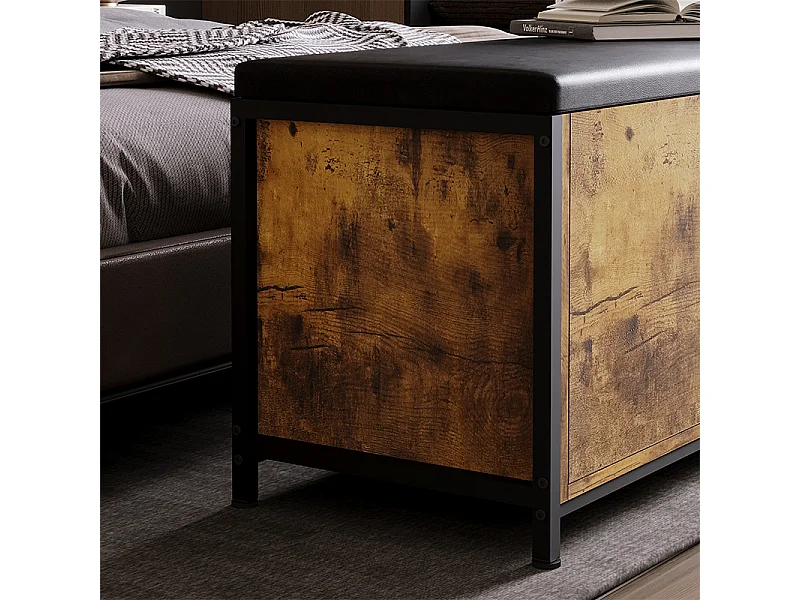 Coffre de rangement marron pour chambre à coucher, banc avec assise, style rustique, spacieux, 80 cm