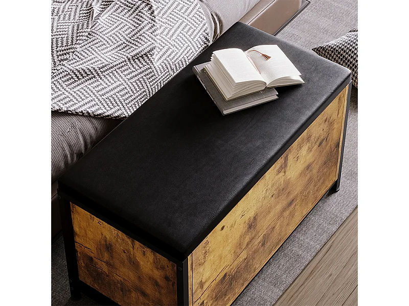 Coffre de rangement marron pour chambre à coucher, banc avec assise, style rustique, spacieux, 80 cm