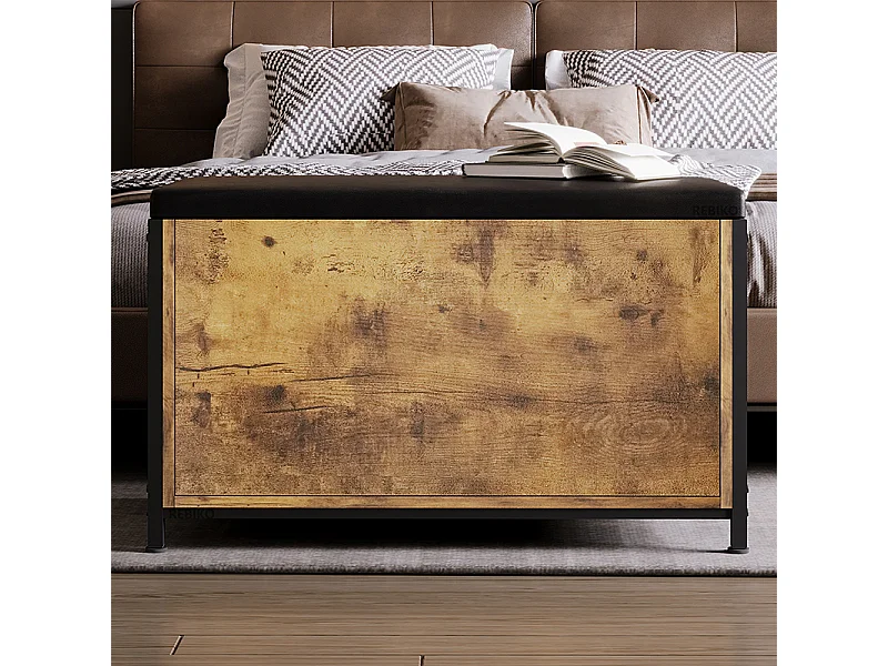 Coffre de rangement marron pour chambre à coucher, banc avec assise, style rustique, spacieux, 80 cm