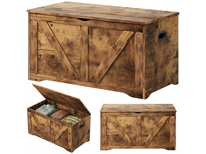 Coffre de rangement en bois, banc de rangement, style loft, couleur marron, 100 cm