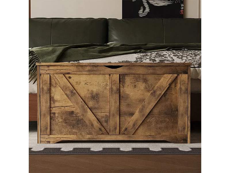 Coffre de rangement en bois, banc de rangement, style loft, couleur marron, 100 cm