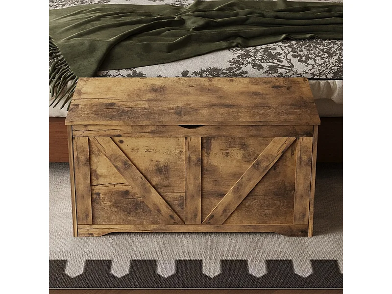 Coffre de rangement en bois, banc de rangement, style loft, couleur marron, 100 cm