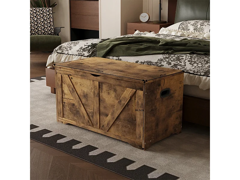 Coffre de rangement en bois, banc de rangement, style loft, couleur marron, 100 cm
