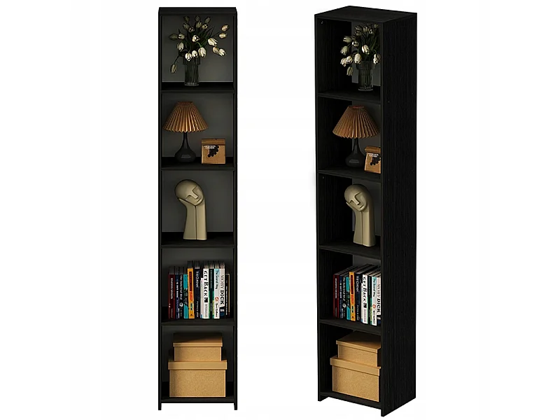 Bibliothèque sur pied noire à étagères hautes, style moderne, 190 cm