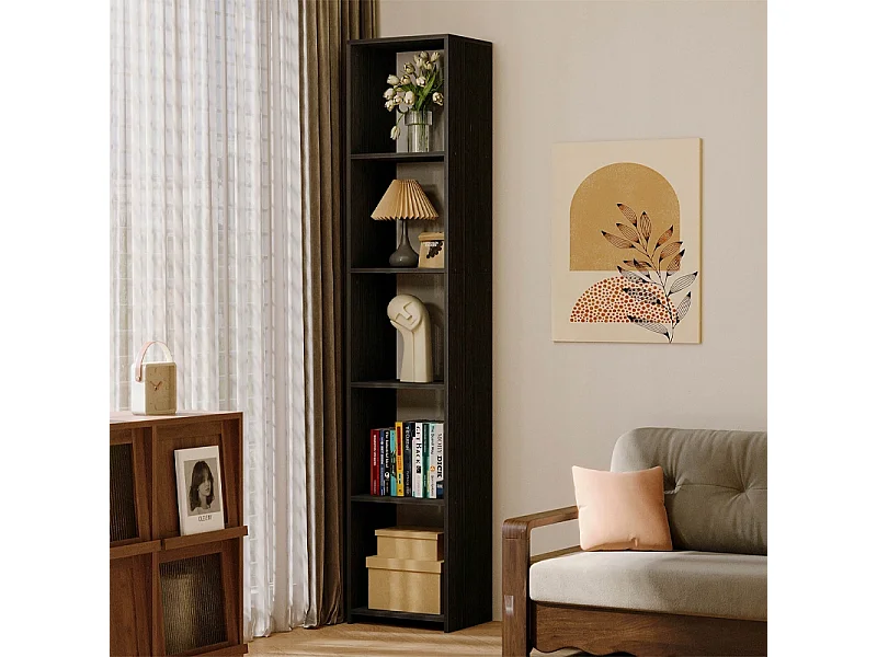 Bibliothèque sur pied noire à étagères hautes, style moderne, 190 cm