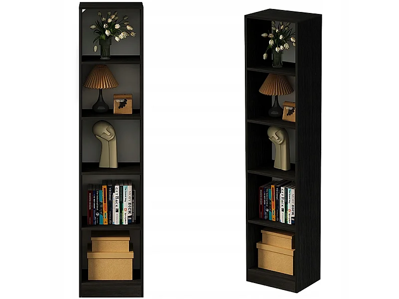 Bibliothèque sur pied noire à étagères hautes, style moderne, 182 cm
