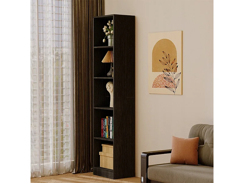 Bibliothèque sur pied noire à étagères hautes, style moderne, 182 cm