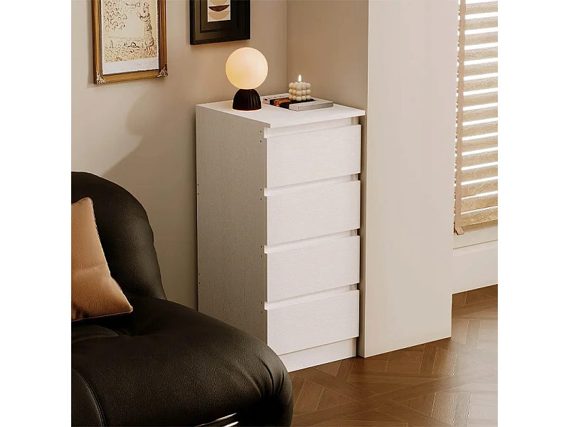 Commode, meuble de rangement, étagère blanche à tiroirs pour chambre à coucher ou salon, style loft moderne, 90 cm