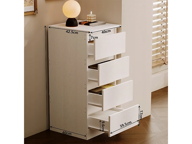 Commode, meuble de rangement, étagère blanche à tiroirs pour chambre à coucher ou salon, style loft moderne, 90 cm
