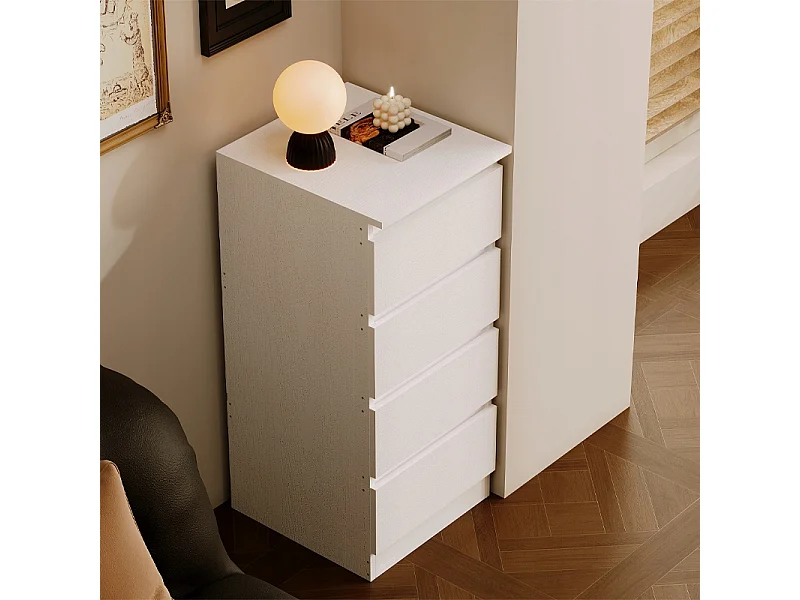Commode, meuble de rangement, étagère blanche à tiroirs pour chambre à coucher ou salon, style loft moderne, 90 cm