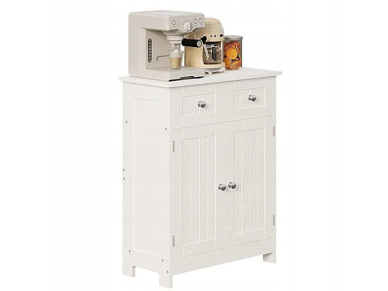Commode, meuble de salle de bain, tiroirs, 2 portes, étagère, style scandinave, loft, blanc