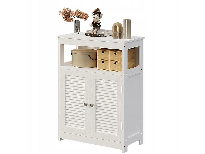 Commode de salle de bain à 2 portes, étagères, modèle scandinave de style loft, blanche