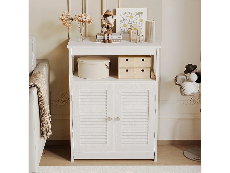 Commode de salle de bain à 2 portes, étagères, modèle scandinave de style loft, blanche