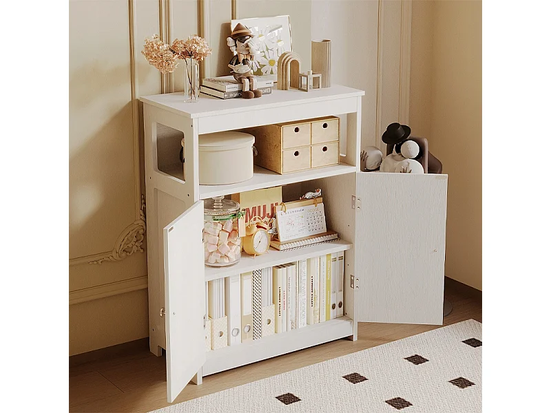 Commode de salle de bain à 2 portes, étagères, modèle scandinave de style loft, blanche