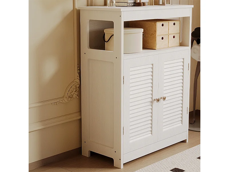 Commode de salle de bain à 2 portes, étagères, modèle scandinave de style loft, blanche
