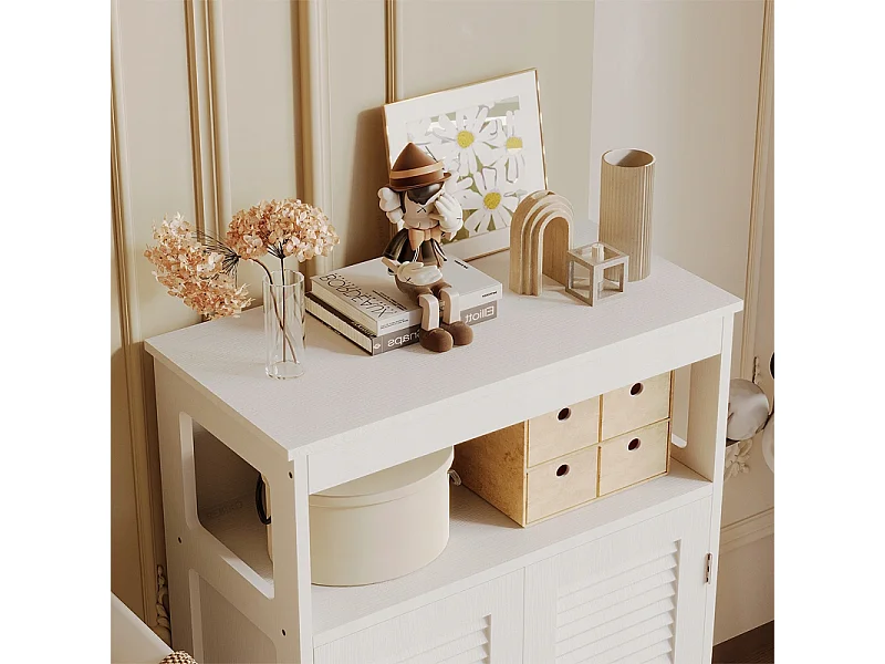 Commode de salle de bain à 2 portes, étagères, modèle scandinave de style loft, blanche