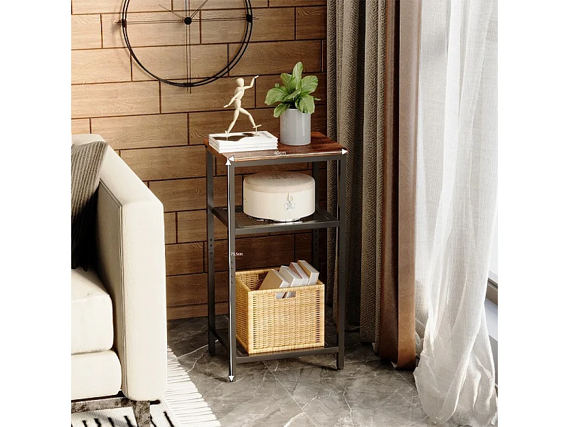 Table basse d'appoint avec 2 étagères, style rétro vintage loft, marron, 74 cm