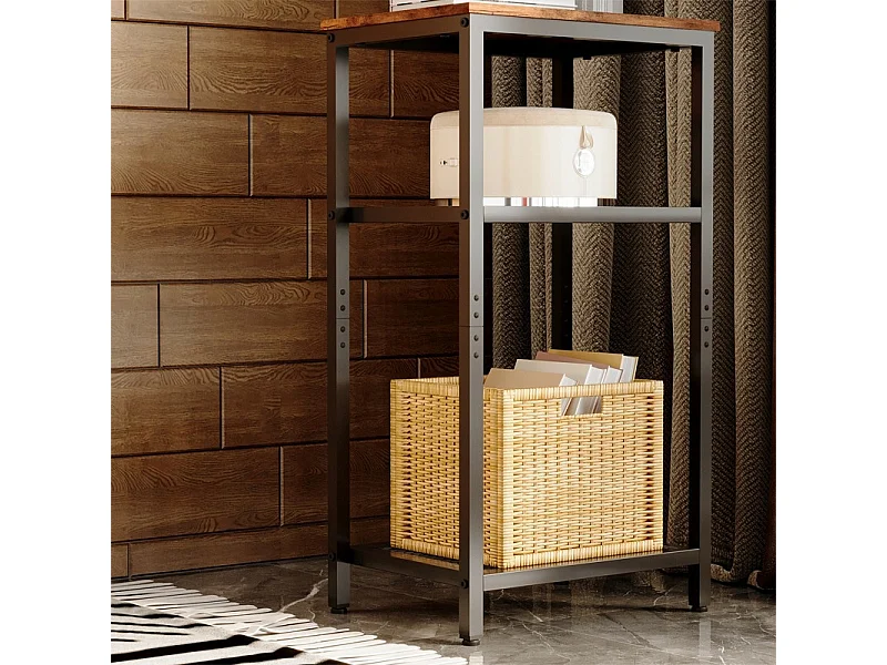 Table basse d'appoint avec 2 étagères, style rétro vintage loft, marron, 74 cm