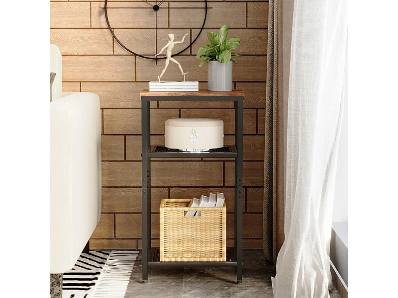 Table basse d'appoint avec 2 étagères, style rétro vintage loft, marron, 74 cm