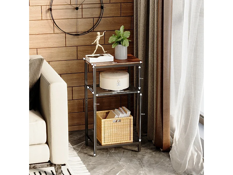 Table basse d'appoint avec 2 étagères, style rétro vintage loft, marron, 74 cm