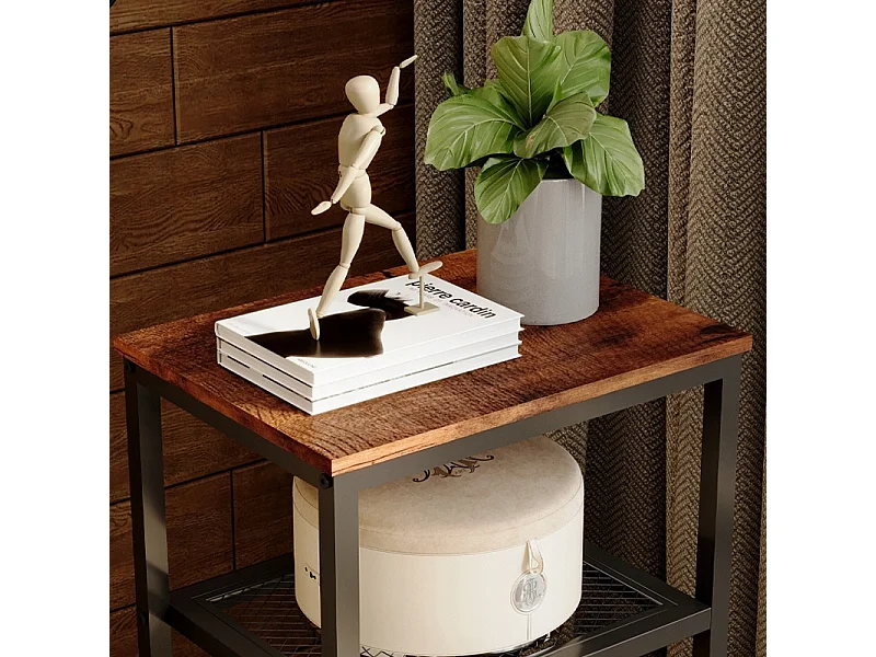 Table basse d'appoint avec 2 étagères, style rétro vintage loft, marron, 74 cm