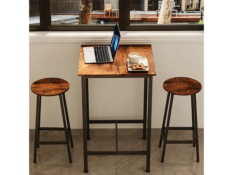 Table de bar carrée pour cuisine, salon ou coin café, style vintage loft, 90 cm