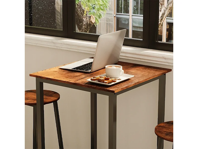 Table de bar carrée pour cuisine, salon ou coin café, style vintage loft, 90 cm