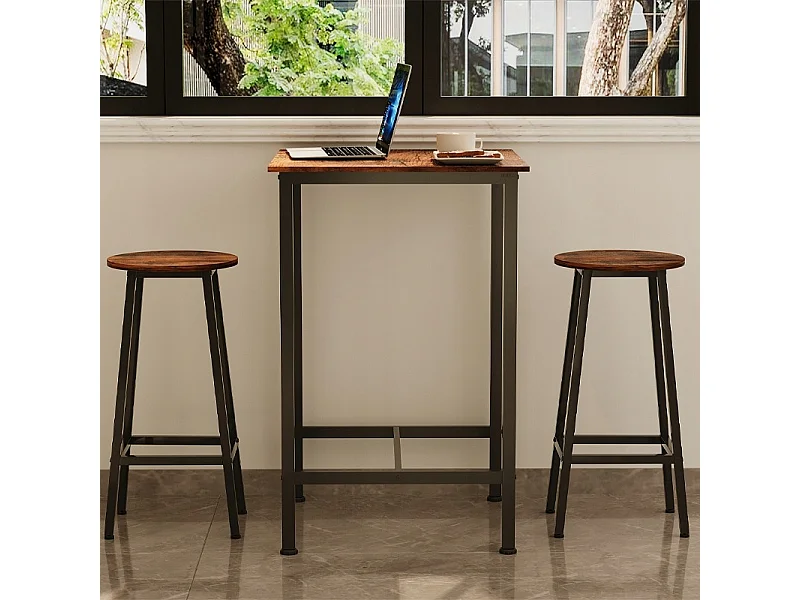 Table de bar carrée pour cuisine, salon ou coin café, style vintage loft, 90 cm