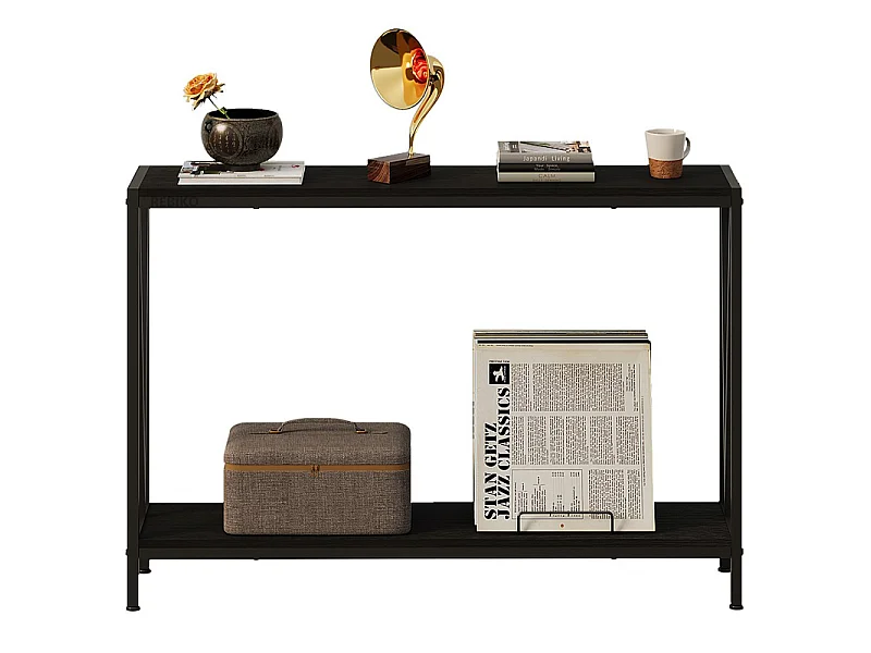 Mesa castanha escura, consola para o hall de entrada, mesa lateral com prateleira, espaçosa, 76 cm de altura