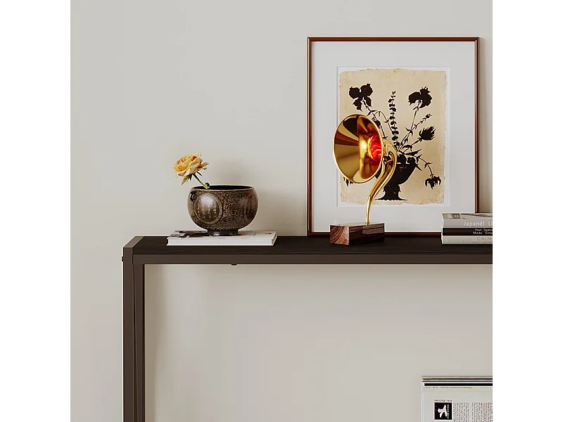 Mesa castanha escura, consola para o hall de entrada, mesa lateral com prateleira, espaçosa, 76 cm de altura