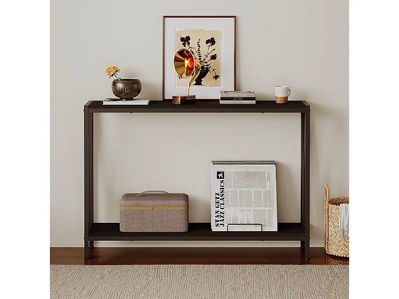 Mesa castanha escura, consola para o hall de entrada, mesa lateral com prateleira, espaçosa, 76 cm de altura