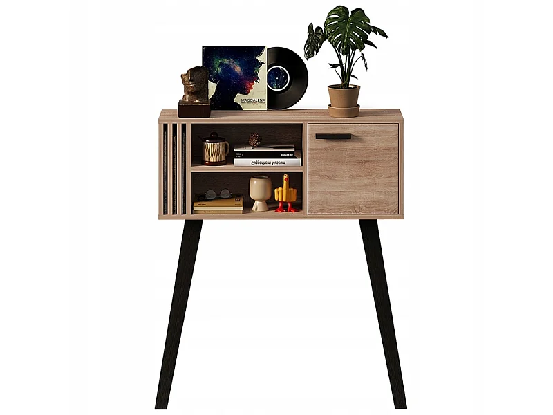 Console à lamelles pour entrée de style loft, chêne clair, avec porte, 80 cm