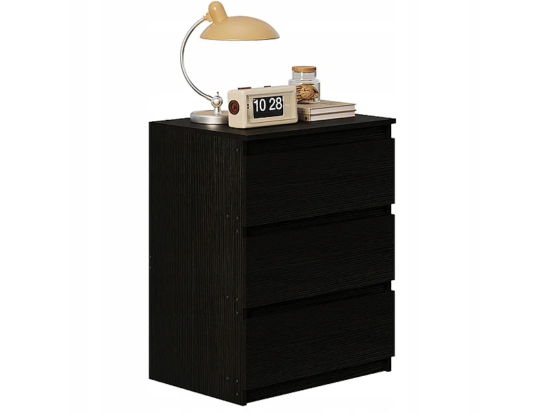 Mesa de cabeceira, mesa de quarto, cómoda com 3 gavetas, preta, estilo loft, moderna, 60 cm