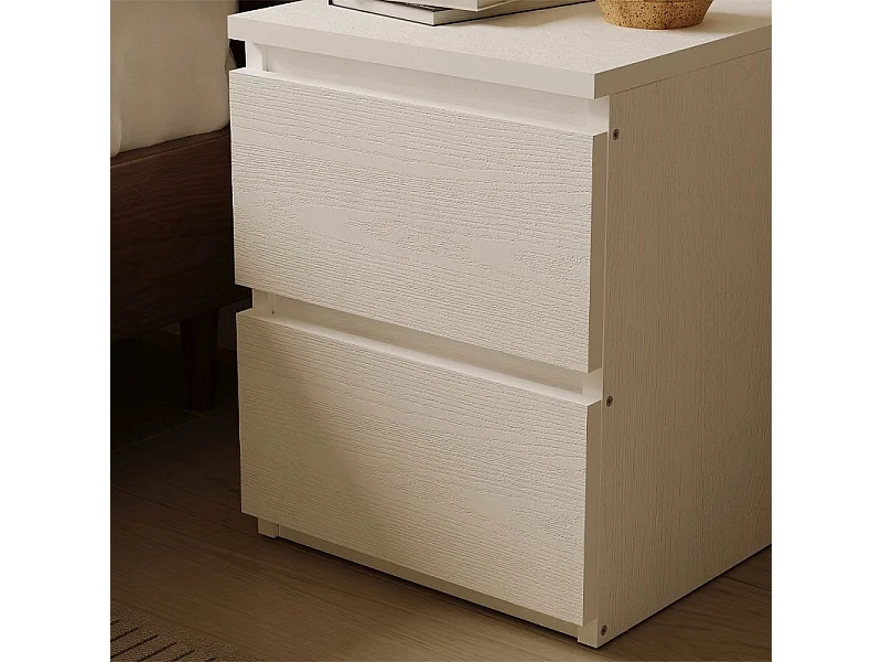 TABLE DE CHEVET POUR CHAMBRE À COUCHER OU SALON, 2 TIROIRS, STYLE LOFT, BLANC, MODERNE