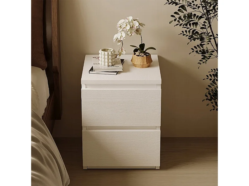 TABLE DE CHEVET POUR CHAMBRE À COUCHER OU SALON, 2 TIROIRS, STYLE LOFT, BLANC, MODERNE