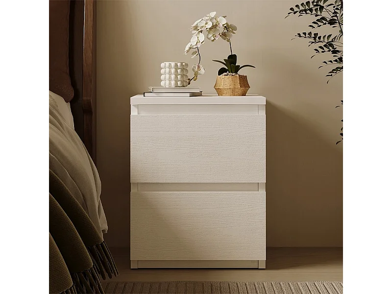TABLE DE CHEVET POUR CHAMBRE À COUCHER OU SALON, 2 TIROIRS, STYLE LOFT, BLANC, MODERNE
