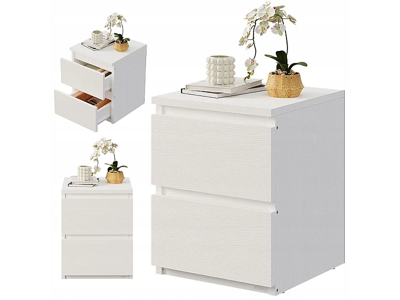 TABLE DE CHEVET POUR CHAMBRE À COUCHER OU SALON, 2 TIROIRS, STYLE LOFT, BLANC, MODERNE